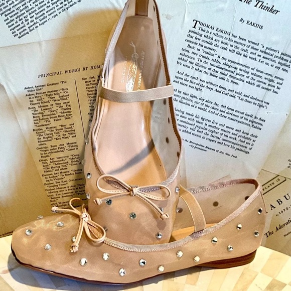 Free People Jeffrey Campbell Shine For You Ballet Flats Mesh Stone Beige - Picture 2 of 10